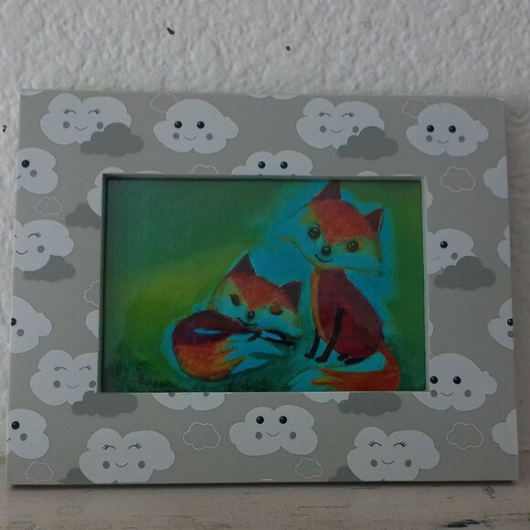 Red Fox 4x6 Art print within a cloud Frame, adorable, cute, baby animal, relax - Picture 1 of 6